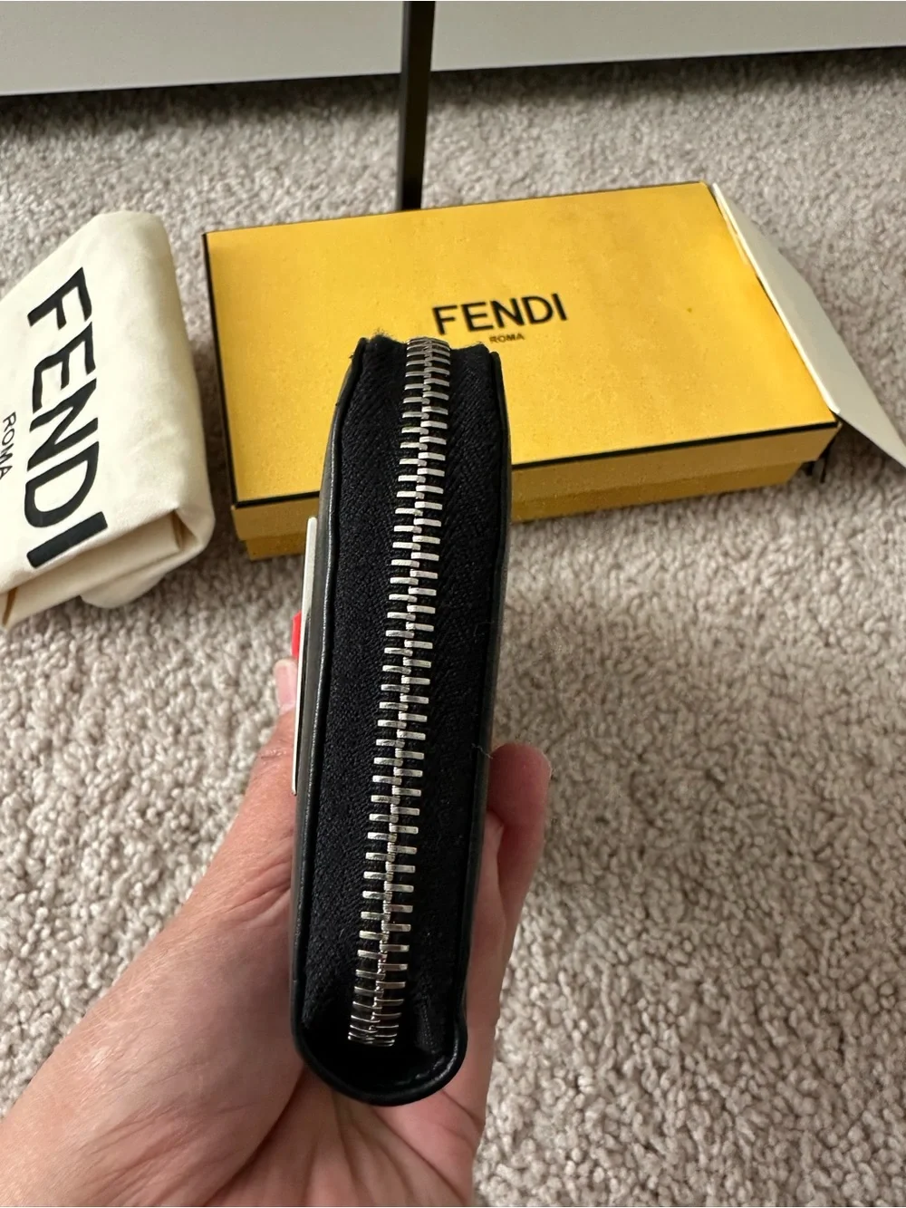 Fendi Hypnoteyes Black Leather Zip Around Wallet